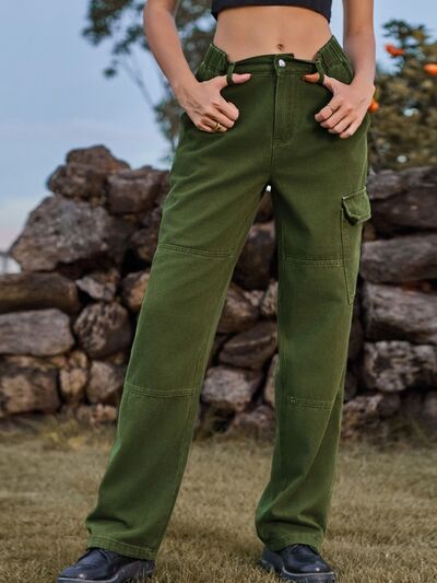 High Waist Cargo Straight Jeans - Charming Charlie