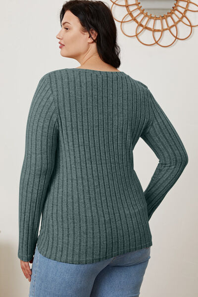 Basic Bae Full Size Ribbed V-Neck Long Sleeve T-Shirt - Charming Charlie