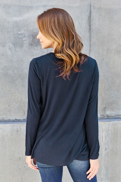 Basic Bae Full Size V-Neck Long Sleeve Top - Charming Charlie