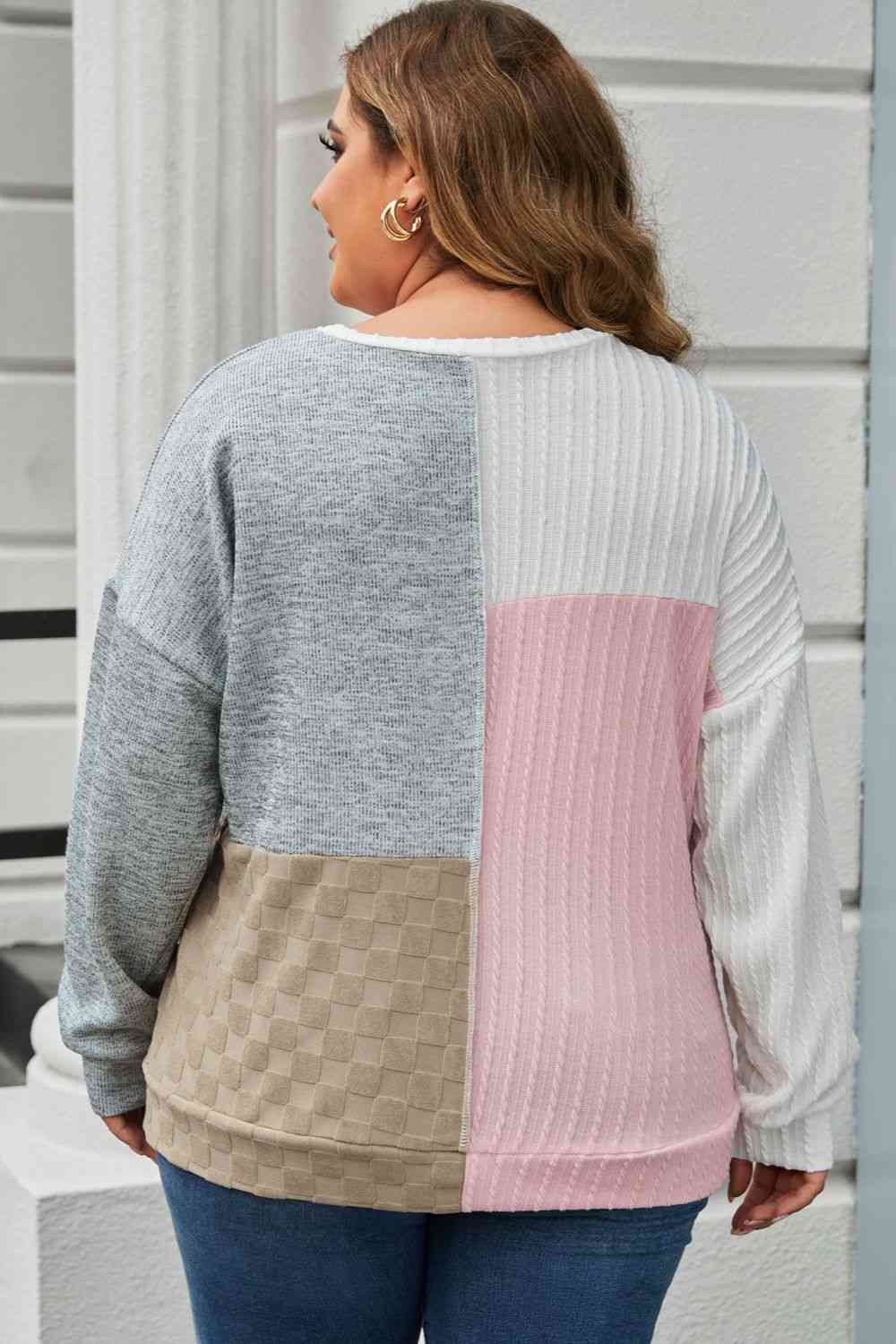 Plus Size Long Sleeve Color Block Top - Charming Charlie