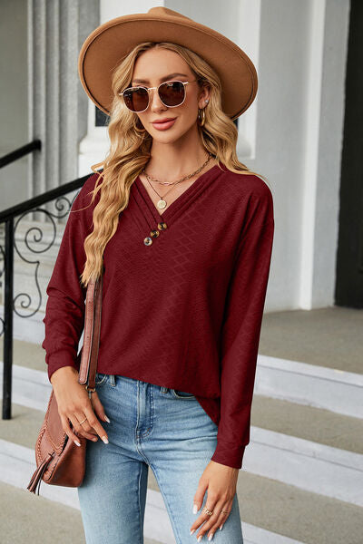 V-Neck Long Sleeve T-Shirt - Charming Charlie