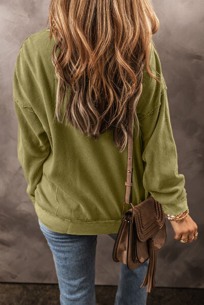 Round Neck Dropped Shoulder Sweatshirt - Charming Charlie