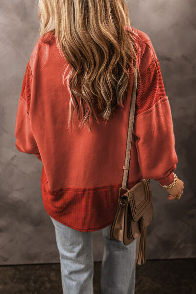 Notched Lantern Sleeve Dropped Shoulder Sweatshirt - Charming Charlie