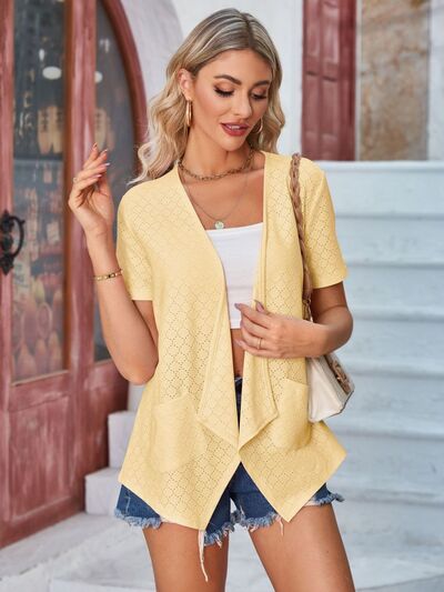 Eyelet Open Front Short Sleeve Cover Up - Charming Charlie
