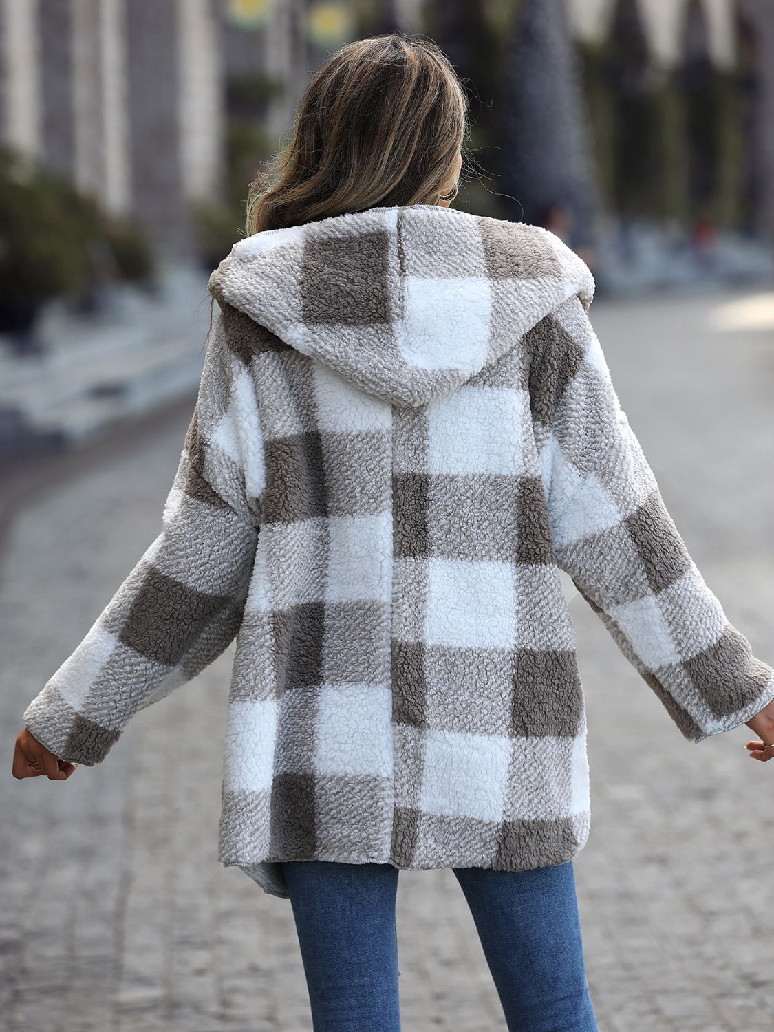 Plaid Open Front Hooded Coat - Charming Charlie