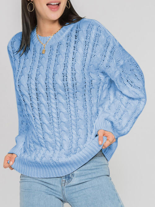 Openwork Round Sleeve Cable-Knit Sweater - Charming Charlie