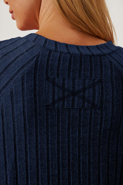 Basic Bae Full Size Ribbed Thumbhole Sleeve T-Shirt - Charming Charlie