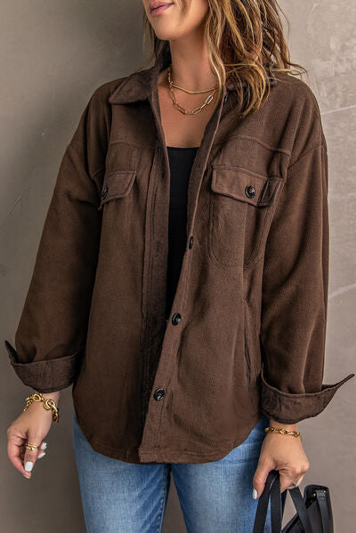 Button Up Collared Neck Long Sleeve Jacket - Charming Charlie