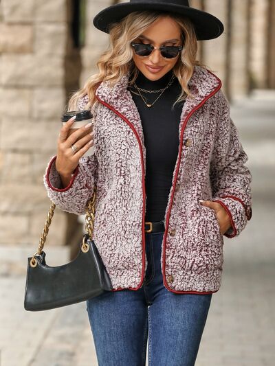 Fuzzy Pocketed Button Up Jacket - Charming Charlie