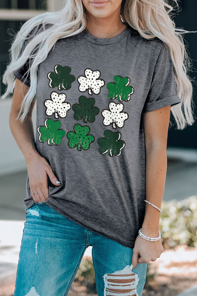 Lucky Clover Round Neck Short Sleeve T-Shirt - Charming Charlie