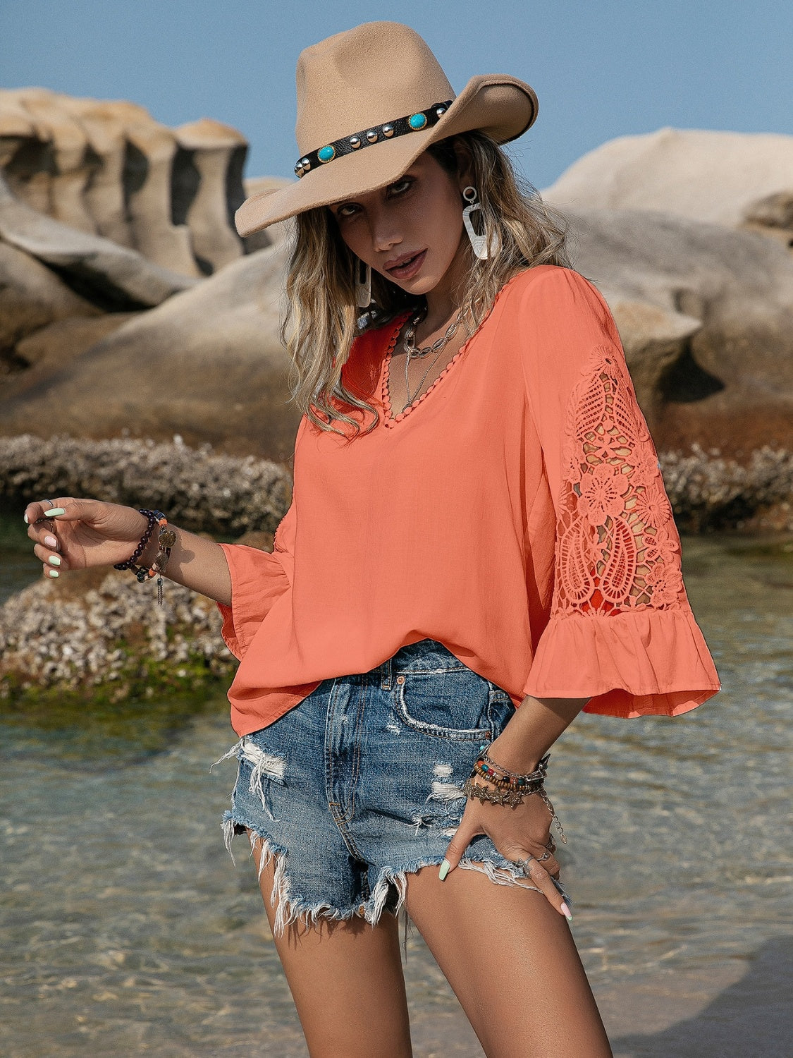 Lace Detail V-Neck Blouse - Charming Charlie
