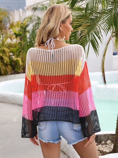 Color Block Openwork Boat Neck Cover Up - Charming Charlie