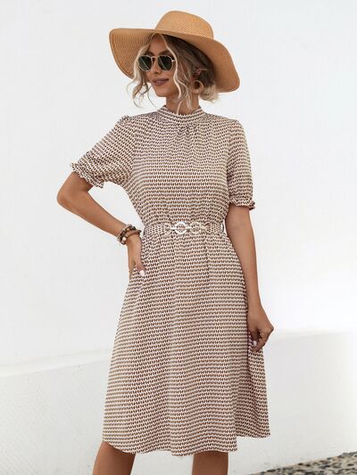 Printed Mock Neck Flounce Sleeve Dress - Charming Charlie