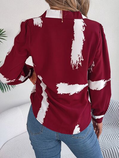 Printed Collared Neck Button Up Shirt - Charming Charlie