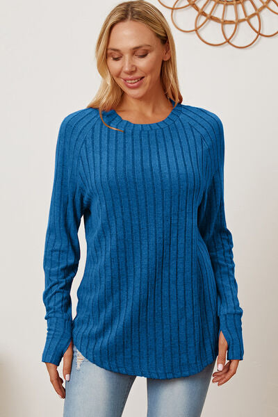 Basic Bae Full Size Ribbed Thumbhole Sleeve T-Shirt - Charming Charlie
