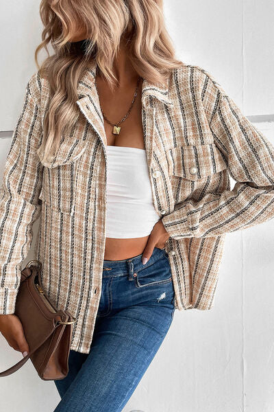 Pocketed Button Up Collared Neck Jacket - Charming Charlie