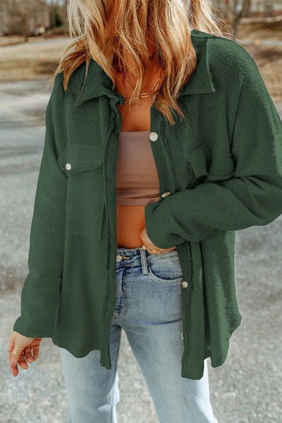 Pocketed Button Up Droppped Shoulder Jacket - Charming Charlie