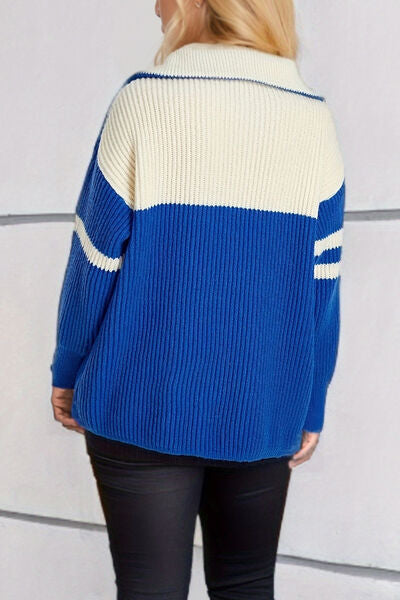 Quarter Zip Striped Dropped Shoulder Sweater - Charming Charlie