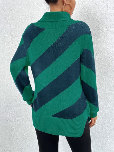 Striped Turtleneck Dropped Shoulder Sweater - Charming Charlie