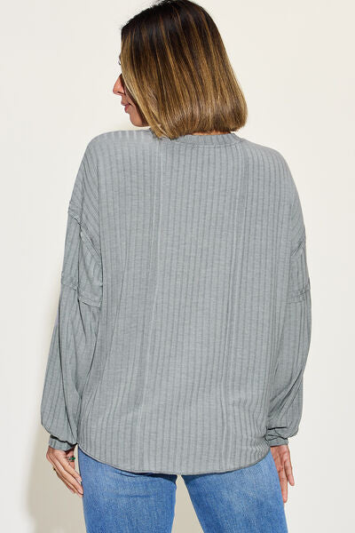 Basic Bae Full Size Ribbed Round Neck Long Sleeve T-Shirt - Charming Charlie