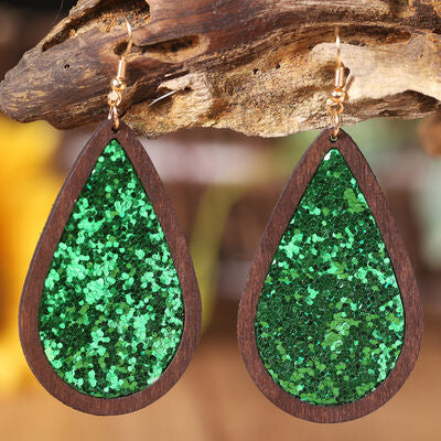 Sequin Wood Teardrop Earrings - Charming Charlie