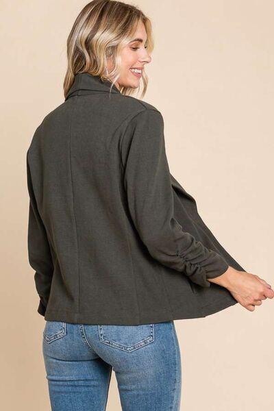 Culture Code Full Size Ruched Open Front Long Sleeve Jacket - Charming Charlie