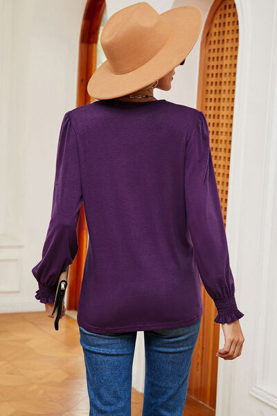 Lace Detail V-Neck Lantern Sleeve T-Shirt - Charming Charlie