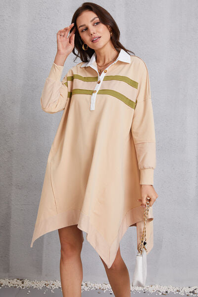 Half Button Handkerchief Hem Dress - Charming Charlie