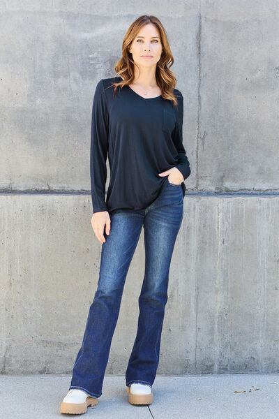 Basic Bae Full Size V-Neck Long Sleeve Top - Charming Charlie