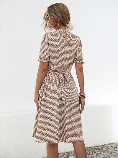 Printed Mock Neck Flounce Sleeve Dress - Charming Charlie