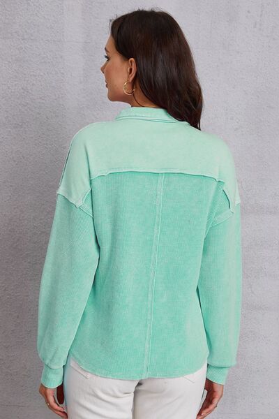 Quarter Button Dropped Shoulder Sweatshirt - Charming Charlie