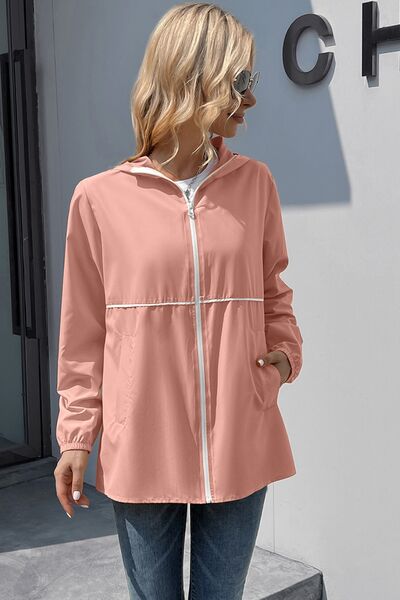Zip Up Long Sleeve Hooded Watertight Jacket - Charming Charlie
