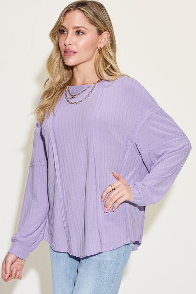 Basic Bae Full Size Ribbed Round Neck Long Sleeve T-Shirt - Charming Charlie