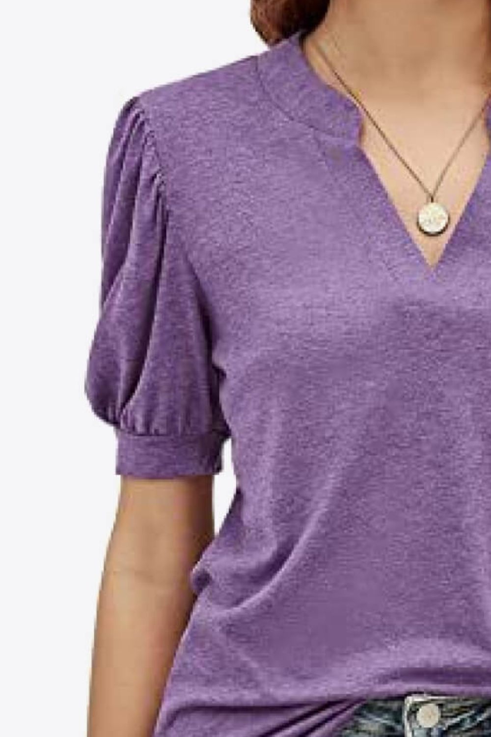 Notched Neck Puff Sleeve Tee - Charming Charlie