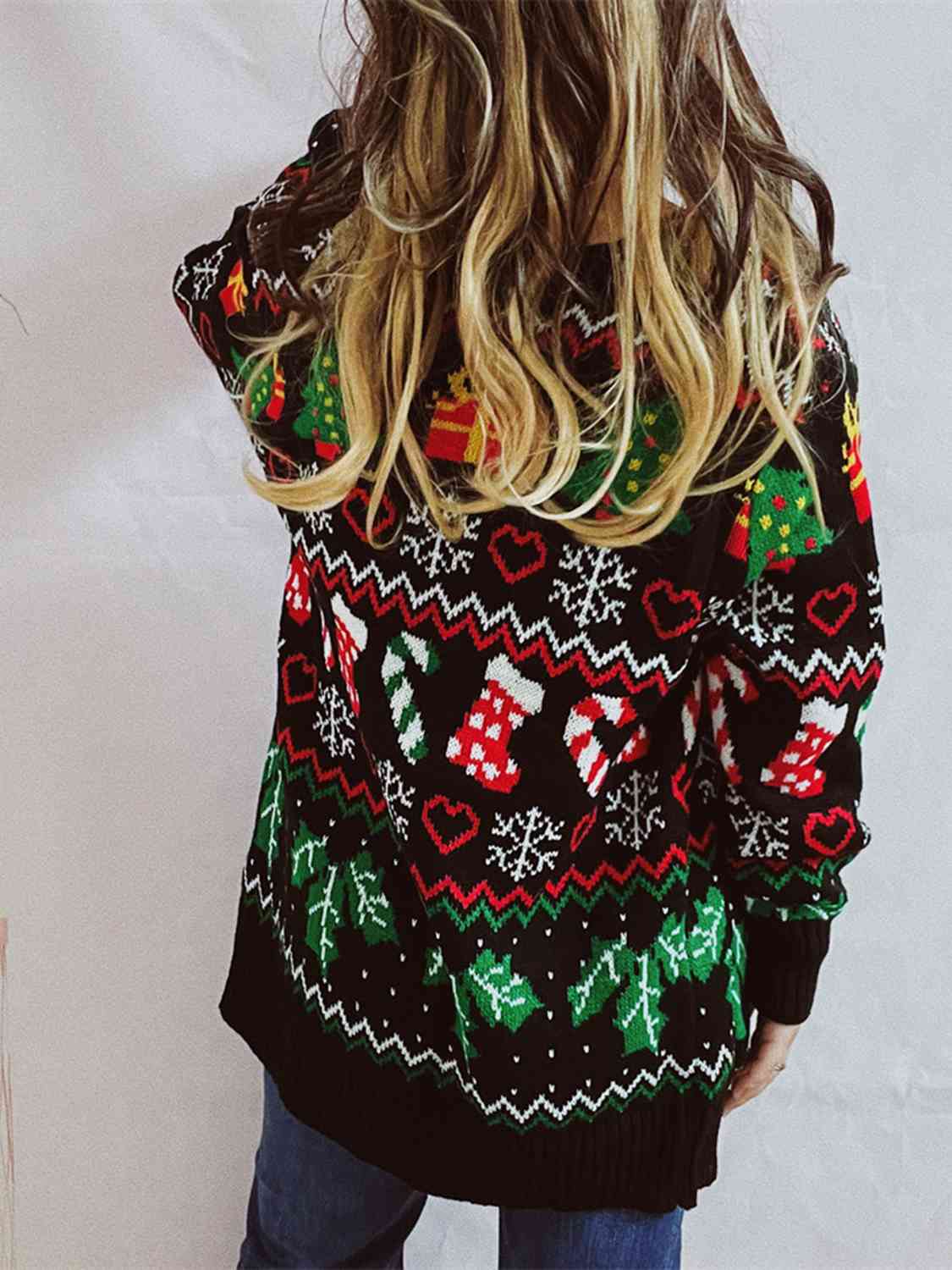 Printed Button Up V-Neck Long Sleeve Cardigan with Pockets - Charming Charlie