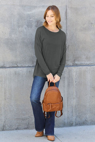 Basic Bae Full Size Round Neck Dropped Shoulder T-Shirt - Charming Charlie