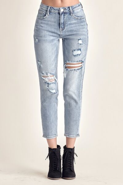 RISEN Distressed Slim Cropped Jeans - Charming Charlie