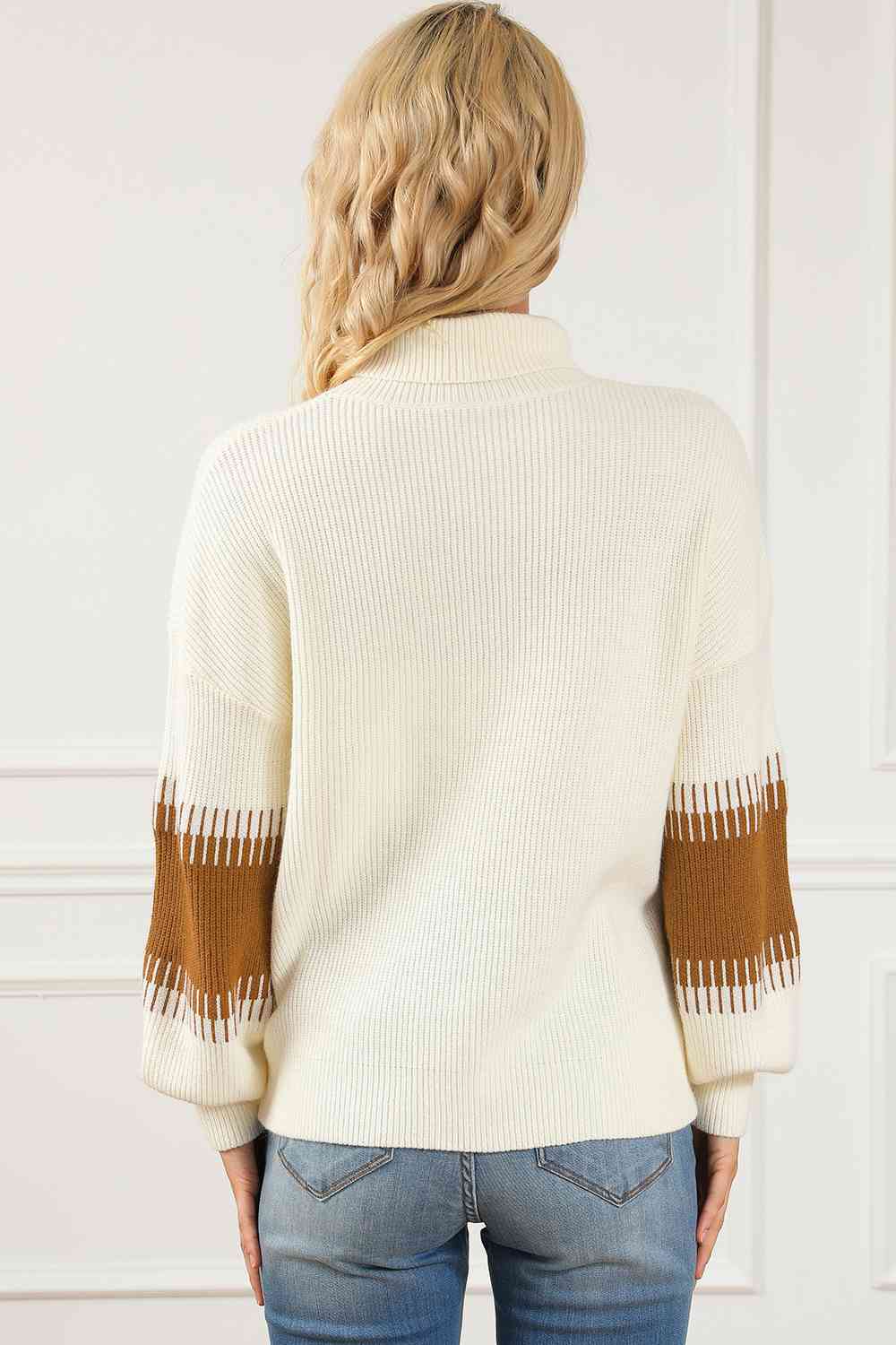 Contrast Turtleneck Long Sleeve Sweater - Charming Charlie