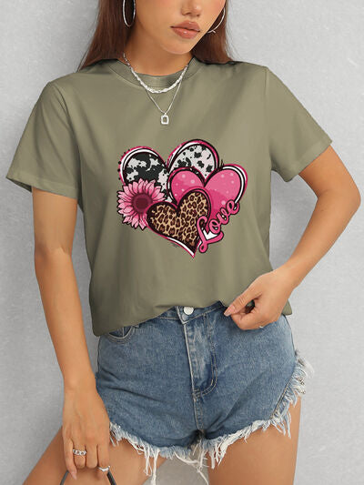 Heart Round Neck Short Sleeve T-Shirt - Charming Charlie