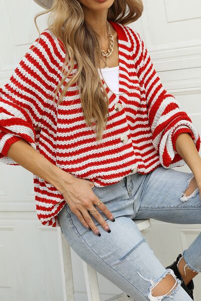 Striped Button Up Long Sleeve Cardigan - Charming Charlie