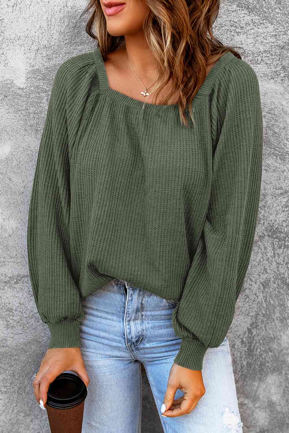 Square Neck Waffle-Knit Top - Charming Charlie