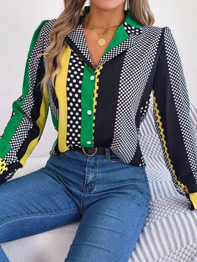 Polka Dot Contrast Long Sleeve Shirt - Charming Charlie