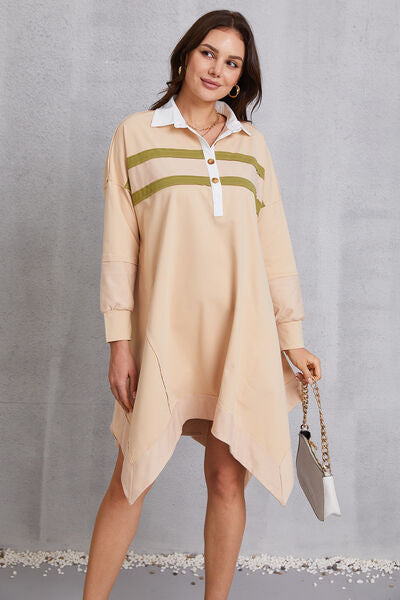 Half Button Handkerchief Hem Dress - Charming Charlie