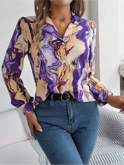 Printed Button Up Long Sleeve Shirt - Charming Charlie