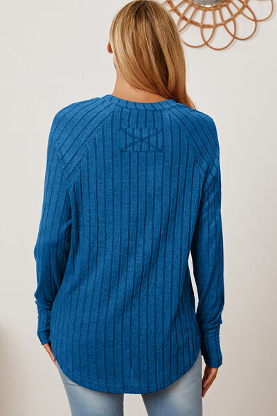 Basic Bae Full Size Ribbed Thumbhole Sleeve T-Shirt - Charming Charlie