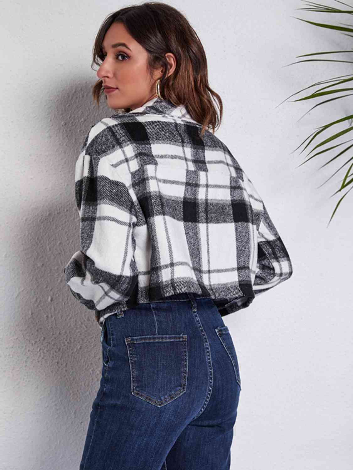 Plaid Button Front Jacket with Pockets - Charming Charlie