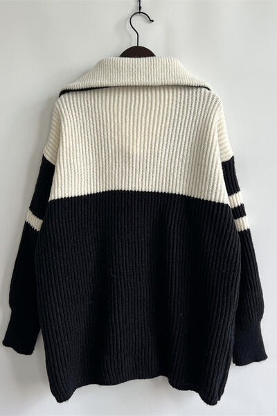 Quarter Zip Striped Dropped Shoulder Sweater - Charming Charlie