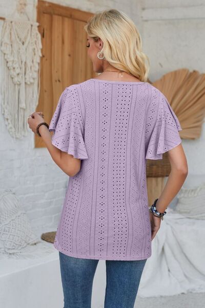 Eyelet Applique V-Neck Cap Sleeve T-Shirt - Charming Charlie