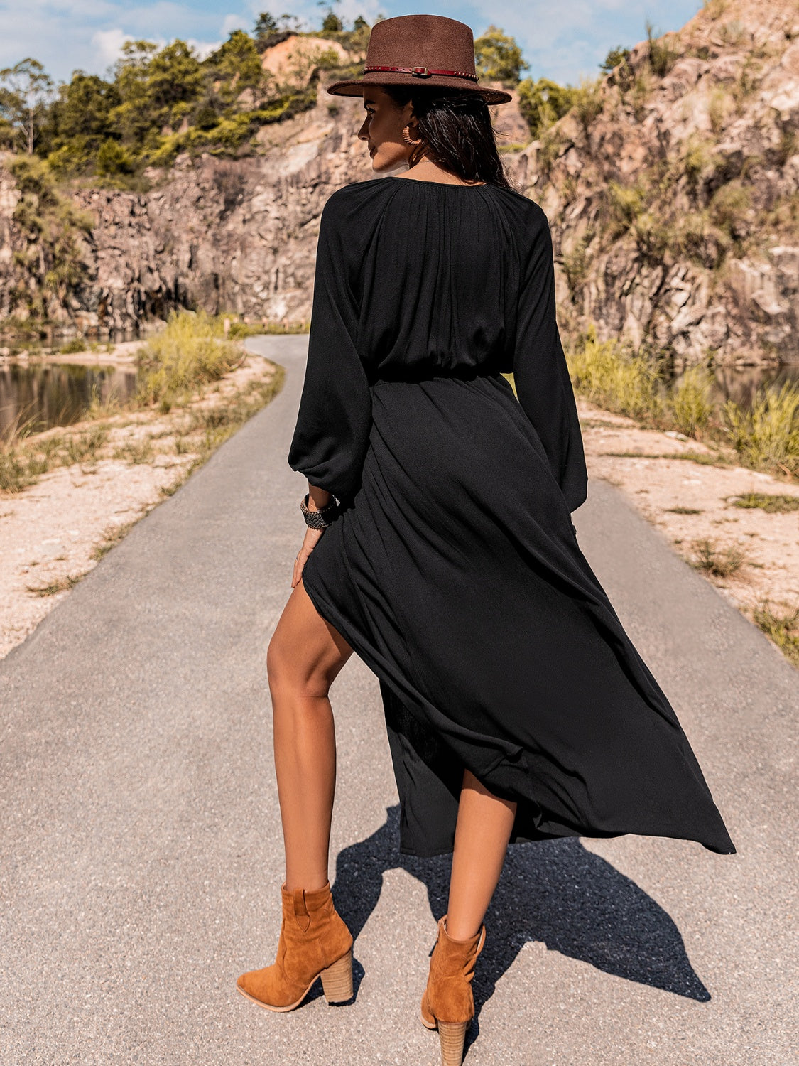 Long Sleeve Round Neck Dress - Charming Charlie