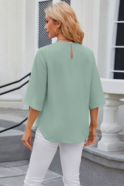 Round Neck Slit Half Sleeve Top - Charming Charlie